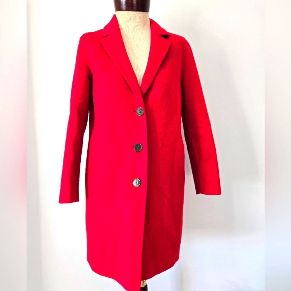 BANANA REPUBLIC Mid Length Lightweight Ultra Red Relaxed Wool Top Coat. Size XS - Picture 1 of 16
